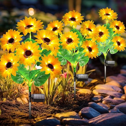 Solar Lights Outdoor Garden Decor, Upgraded 6 Pack with 36 Sunflowers, Auto On/Off Solar Flowers, Waterproof Garden Lights for Yard Patio, Gift for Mother