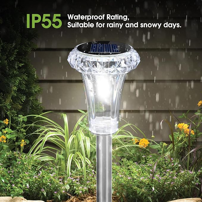 GOODFOEVER Solar Lights Outdoor Waterproof, Stainless Steel LED Solar Garden Lights for Patio, Lawn, Yard and Landscape, Garden Decor Patio Decor (6 Pack)