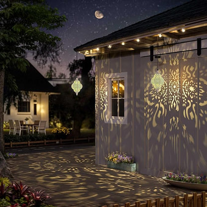 Hanging Solar Lights Outdoor Garden Decor Solar Lantern Waterproof Plastic Moroccan Outdoor Decorations for Patio Pathway Yard Backyard Garden Decorative (2, White)