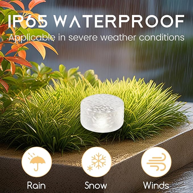 Wokyo 4 Packs Solar Ice Cube LED Light, Solar Wireless Paver Lights, 4x2.2 inch Rock Lights with 6 LED for Patio | Lumora