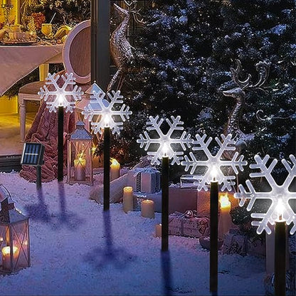 Solar Christmas Snowflake Pathway Lights, Set of 5 Outdoor Garden Lights Decorations，Waterproof Stake Decorative Light for Yard Lawn Porch Walkway Decor (Small Snowflake, 5 Pack)