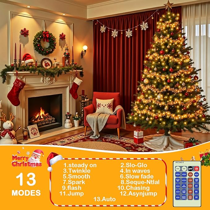 Decute 300Led 99FT Copper Wire Christmas Fairy String Lights Dimmable with Remote Control Starry Lights with UL | Lumora