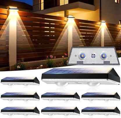 Solar Fence Lights Outdoor, Waterproof LED, 3Lighting Modes (Warm/Neutral/White), SolarPowered Wall Lights with 500mAhBattery,Solar Fence Lights lP65 Weatherprooffor Garden, Yard, Balcony(8-Pack)