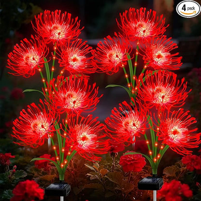 Solar Garden Flower Lights Outdoor, 4 Pack Red Spider Lily with Glowing Stems, Waterproof LED Yard Lawn Pathway Decor, Elegant Patio Garden Decoration, Mother’s Day Gifts for Mom, Grandma, Women