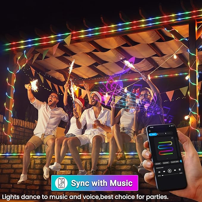 Jnaurb RGB Color Changing Rope Lights Outdoor, 33ft 100LED Smart String Lights with Remote & APP Control, Waterproof Music Sync Rope Lighting - DIY Flexible Tube LED Lights for Bedroom Garden Wedding