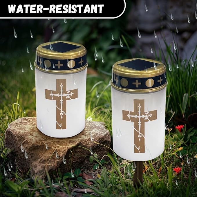 Cross Pathway Lights Solar Powered Waterproof Cross Solar Lights for Cemetery Outdoor Memorial Garden Stake Cross Lights for Grave Cemetery Garden Decor Cemetery Candle for Grave