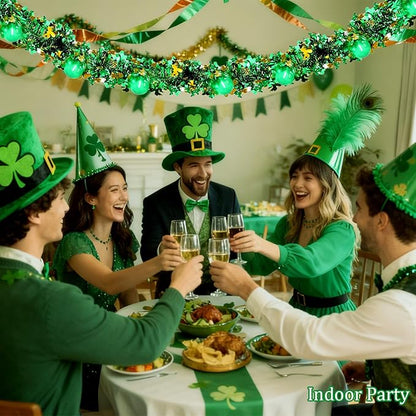 20FT St Patrick's Day Garland Lights, Plug in Outdoor Green Global String Lights and Tinsel Shamrock Garland Set, Parallel Connectable for Home Garden Irish Saint Patrick Party Decorations