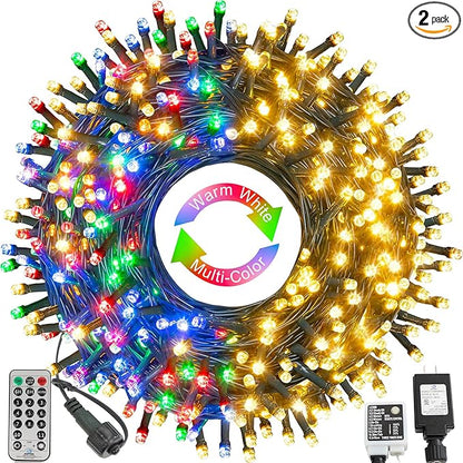 Color Changing Christmas Lights - Christmas Tree Lights - 180FT 500 LED with 11 Modes, Warm White and Multi & Color Christmas Light String, for Xmas Tree Decorations Garden Party