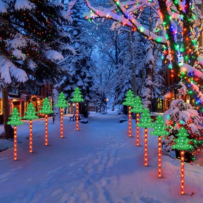 LAMPHOME Christmas Pathway Lights Outdoor, 3PCS Christmas Tree Christmas Decorations Outdoor Yard, Pathway Marker Stake Lights for Patio Ground Path Sidewalk Walkway Driveway