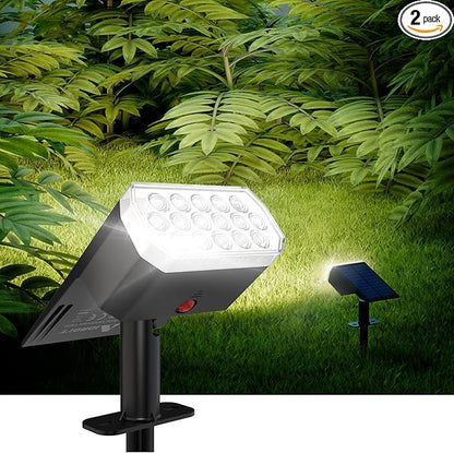 Solar Spot Lights Outdoor Waterproof, 16 LED High Brightness Solar Lights Outdoor, 2 Pack 2-in-1 Landscape Lighting for Yard Garden, 1800mAh Cool White, 3 Modes Solar Lights IP65
