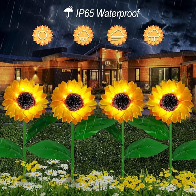 Solar Garden Lights Outdoor& Indoor-4 Pack Sunflower Lights with Remote, 8 Modes Home Garden Decor,Sunflowers Gifts for Mom Women Grandma Birthday, Patio Yard Pathway Wedding