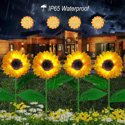Solar Garden Lights Outdoor& Indoor-4 Pack Sunflower Lights with Remote, 8 Modes Home Garden Decor,Sunflowers Gifts for Mom Women Grandma Birthday, Patio Yard Pathway Wedding
