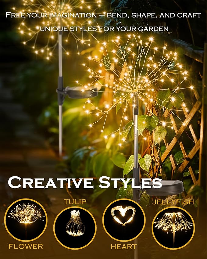Solar Garden Lights Outdoor Yard Decorations, 2 Pack 150Leds Pathway Lights Stake, Fairy Firework Light for Garden | Lumora