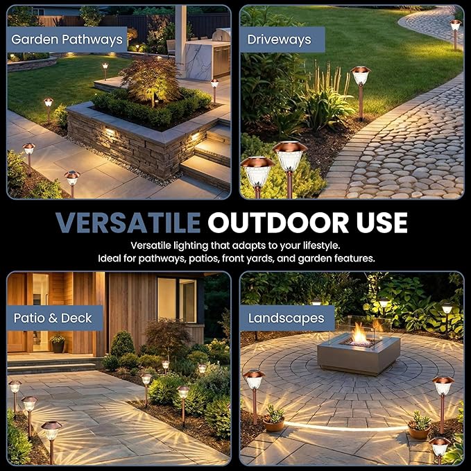Energizer Solar Outdoor Garden Lights - 10 Pack LED Driveway Solar Lights with 10 Lumen Output, Patterned Glass & Metal Finish, IP65 Waterproof & Easy to Install Garden Lights for Outside - Copper