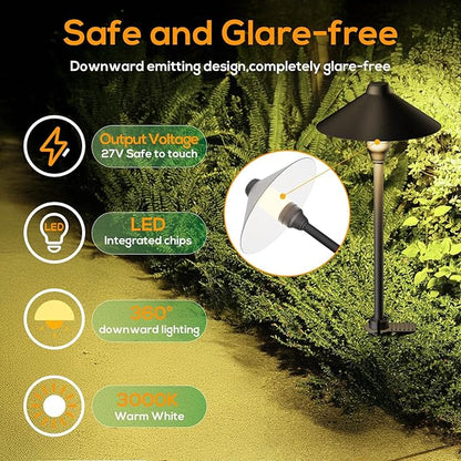 Low Voltage Pathway Lights with Timer, Plug in Landscape Path Lights 4H/6H/8H Timing, 3000K LED Landscape Lighting IP65 Waterproof ETL Listed, Set of 6 Lights Total 18W, Non-Hardwired