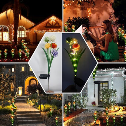 Solar Lights for Outside Waterproof,Outdoor Garden Light Yard Patio Pathway Decoration w High Flexibility Iron Wire, Dandelion Light for House Landscape Lighting/Pathway/Yard Décor
