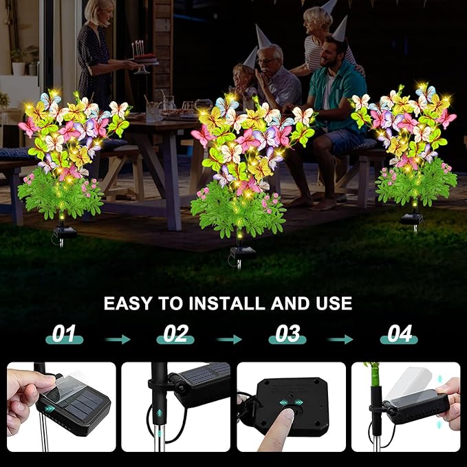 Butterfly Solar Garden Lights Outdoor, 2 Pack Solar Flower Garden Decor, Waterproof Decorative Lights for Outside | Lumora