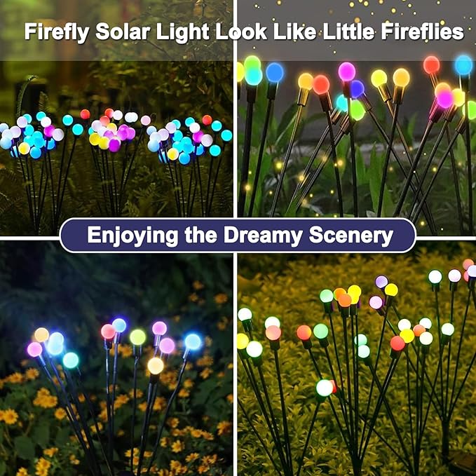 Lemical Solar Lights Outdoor Waterproof 2 Pack Firefly Solar Pathway Light for Yard Patio Garden Decor 10 LED Landscape Light with 8 Modes for Outdoor Decor (Muticolor)