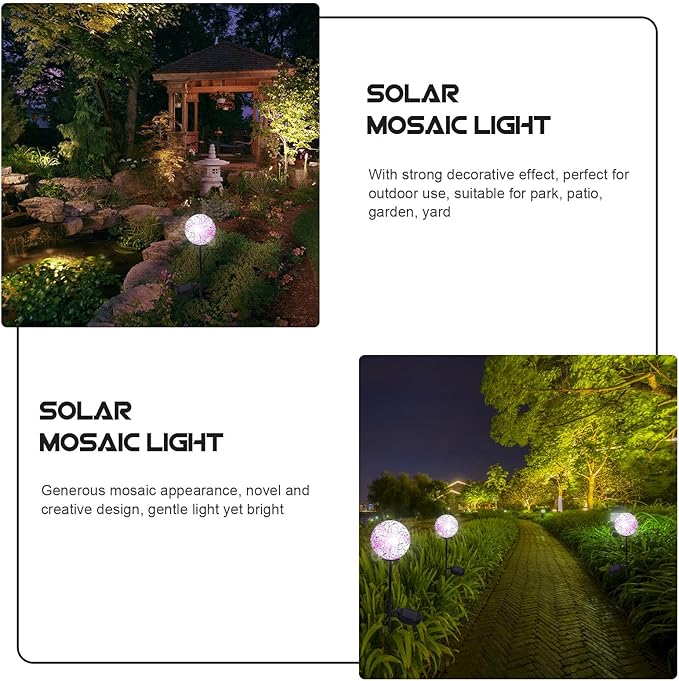 Solar Mosaic Ball-Shaped Lawn Light Waterproof Outdoor Solar Garden Pathway Light Ground Insert Lamp for Patio Backyard Landscape Decor