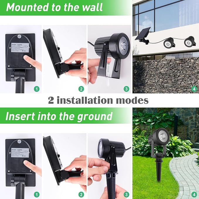 T-SUNUS Christmas Solar Spot Lights Outdoor White 6000K IP65 Waterproof 2-in-1 Landscape Spotlights, 9.8ft Cable | Lumora