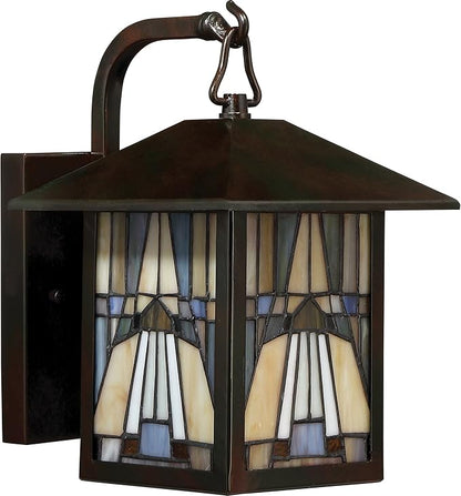 Quoizel TFIK8407VA Inglenook Tiffany Style Classic Geometric Handcrafted Mission Outdoor Wall Sconce, 1-Light 100 Watt, 11" H x 7" W, Valiant Bronze