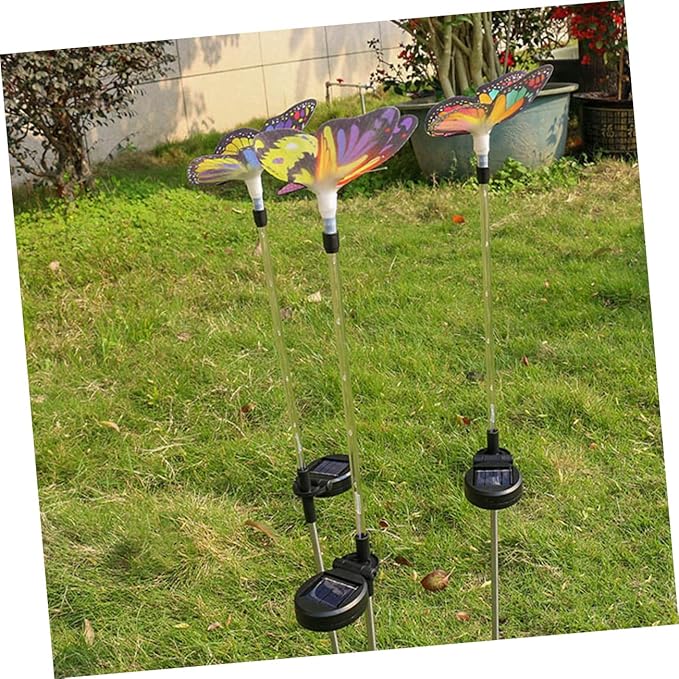 TOYANDONA 3pcs LED Solar Color Changing Butterfly Garden Lights Set Waterproof Outdoor Decorative Solar Pathway Lamps for Lawn and Backyard