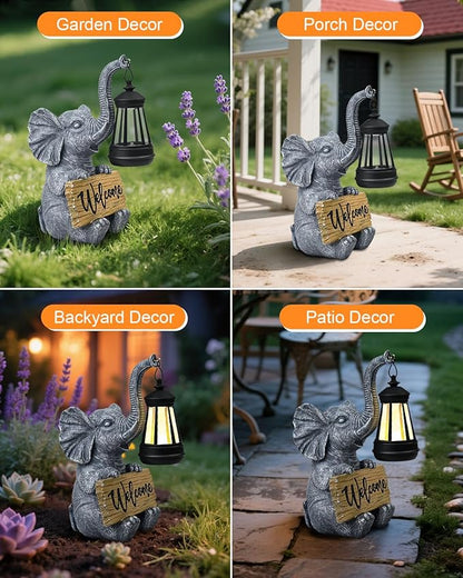 Outdoor Elephant Statues Solar Garden Decor Lights - Elephant Decoration for Garden, Balcony, Patio, Yard, Lawn - Housewarming, Fathers Day, Unique Birthday Gifts for Women Mom Grandma(Black)