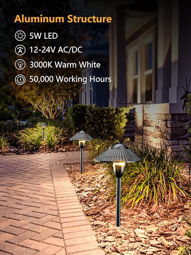 ZUCKEO Low Voltage Landscape Lighting LED Pathway Lights, 5W Landscape Path Lights 3000K Warm White 12-24V, Outdoor | Lumora