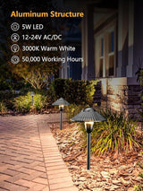 ZUCKEO Low Voltage Landscape Lighting LED Pathway Lights, 5W Landscape Path Lights 3000K Warm White 12-24V, Outdoor | Lumora