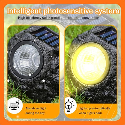 Solar Rock Lights for Outside 2PCS Waterproof Realistic Stone Solar Spotlight with LED Warming Lighting Solar Ground Lights for Pathway Walkway Yard Garden Decorations, Solar Rocks, Style 1