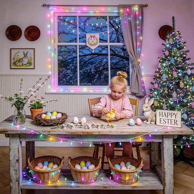 JMEXSUSS 200 LED Easter Lights Outdoor Indoor for Decorations, 66 Ft Connectable Pastel Easter Lights String Clear Wire Plug in for Bedroom Tree Room Party Spring Decor