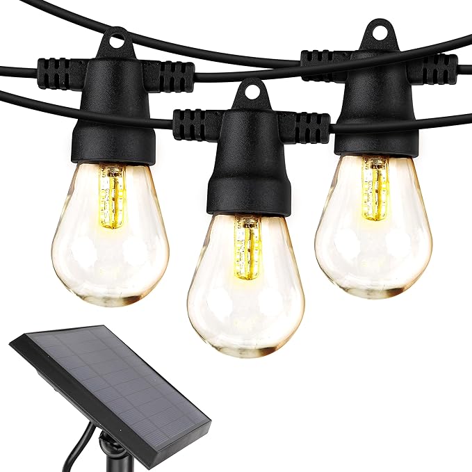 Brightech Bundled: 75Ft, 25 Bulbs Ambience Pro Solar Powered Outdoor String Lights, Commercial Grade Waterproof Patio Lights, 25 Edison Bulbs, Shatterproof LED Solar Christmas String Lights - 1W