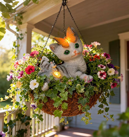 Solar Cat Garden Statue Statues Outdoor, Birthday Gifts for Mom, Halloween Décor Waterproof Patio Balcony Yard Lawn Ornament