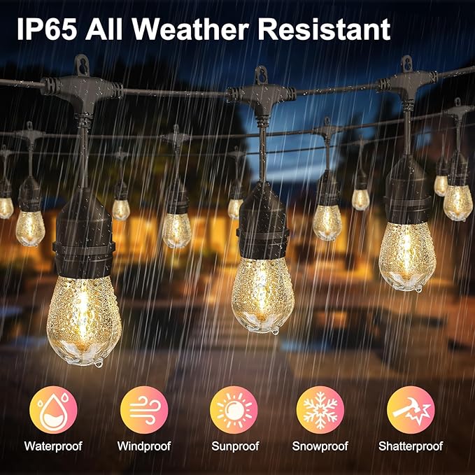 100FT LED Outdoor String Lights with 30+2 Shatterproof Bulbs, IP65 Waterproof, Commercial Grade Patio String Lights | Lumora