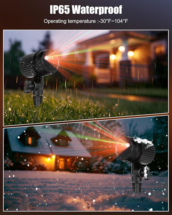 Moonflor 2 Pack Christmas Laser Lights Outdoor, Red and Green Moving Outdoor Laser Light, Starry Projection Light 3 Working Modes Waterproof Landscape Lights for Garden House Christmas Decoration