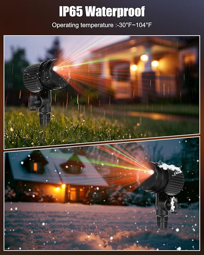 Moonflor 2 Pack Christmas Laser Lights Outdoor, Red and Green Moving Outdoor Laser Light, Starry Projection Light 3 Working Modes Waterproof Landscape Lights for Garden House Christmas Decoration