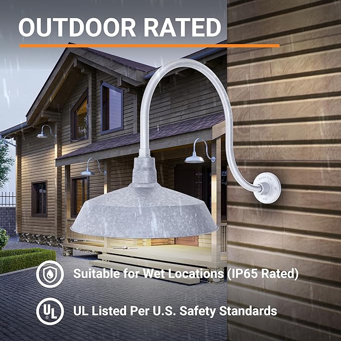 17in. Galvanized Finish Outdoor Gooseneck Barn Light Fixture with 24in. Long Extension Arm - Wall Sconce Farmhouse | Lumora