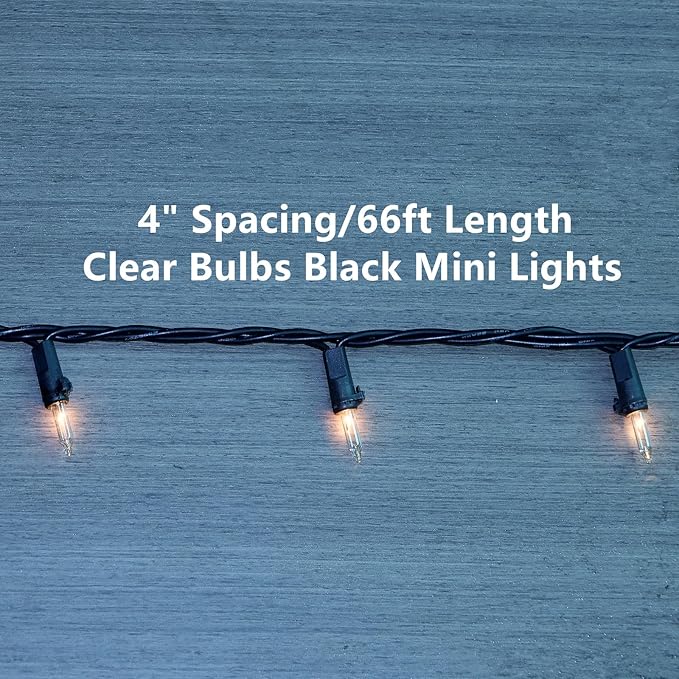 LUCKY SHINE 200 Clear Christmas Lights, Commercial Grade Pack of 2 Sets 100 Light and 66 Ft Black Wire, for Indoor and Outdoor Use.