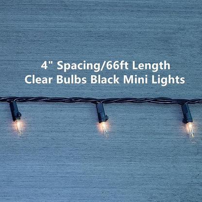 LUCKY SHINE 200 Clear Christmas Lights, Commercial Grade Pack of 2 Sets 100 Light and 66 Ft Black Wire, for Indoor and Outdoor Use.