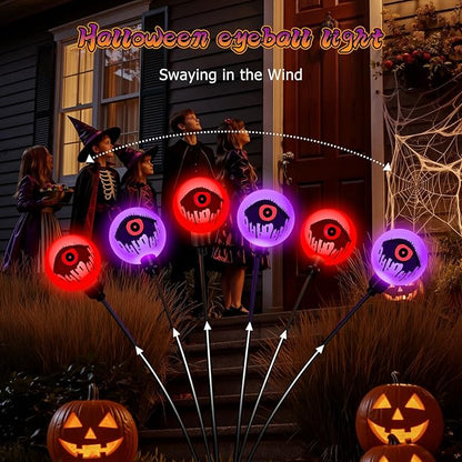 Halloween Decorations Outdoor Solar Lights, 6 Pack 36LEDs Scary Halloween Lights, Waterproof Swaying by Wind Spooky Solar Eyeballs Light for Yard Garden Grave Cemetery Halloween Decor