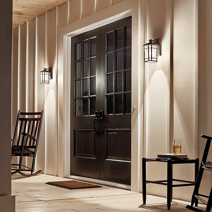 Kichler Cameron 10.75" 1 Light Outdoor Wall Light with Etched Linen Glass in Prairie Rock | Lumora