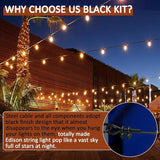 String Light Hanging Kit Outdoor, Full Black Globe String Lights Suspension Kit w/ 100FT PVC Coated Steel Cable & | Lumora