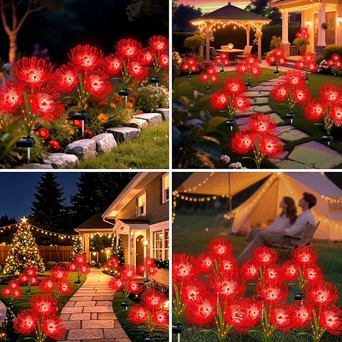 Solar Garden Flower Lights Outdoor, 8 Pack Red Spider Lily with Glowing Stems, Waterproof LED Yard Lawn Pathway Decor, Elegant Patio Garden Decoration, Mother’s Day Gifts for Mom, Grandma, Women