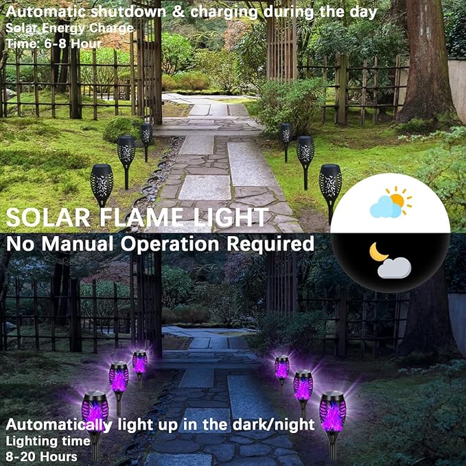 Solar Lights Outdoor Decorations, Upgraded Purple Flickering Flame, Waterproof Halloween Torch Lights, Tiki Torches for Outside Patio Pathway Decor, 6 Pack (18)