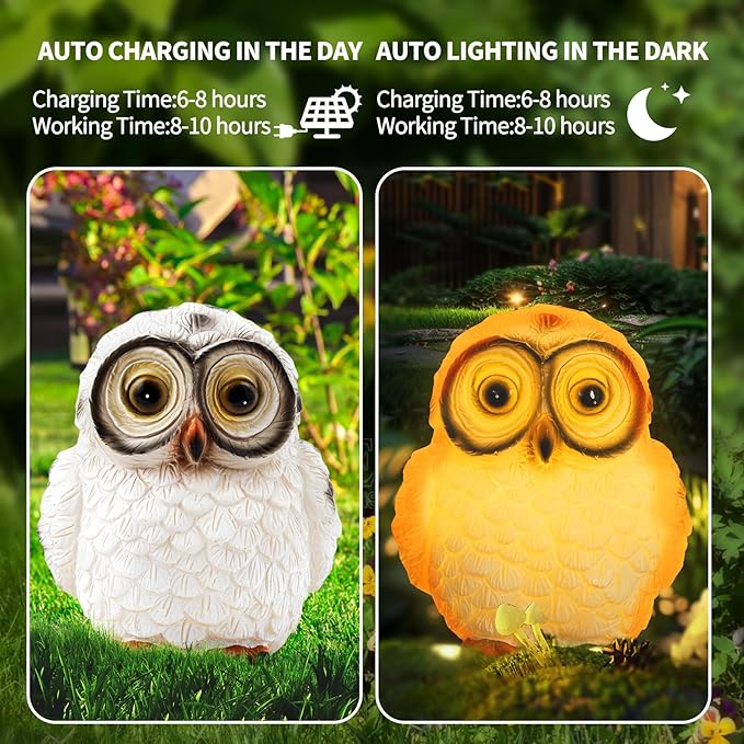 Solar Owl Statue Light - Handcrafted Resin Outdoor Decoration with Warm LED Glow, Weatherproof and Eco-Friendly Solar-Powered Garden Ornament for Lawn, Patio, Yard, for Owl Lovers