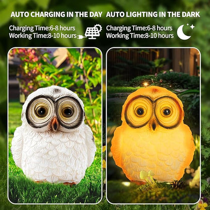 Solar Owl Statue Light - Handcrafted Resin Outdoor Decoration with Warm LED Glow, Weatherproof and Eco-Friendly Solar-Powered Garden Ornament for Lawn, Patio, Yard, for Owl Lovers