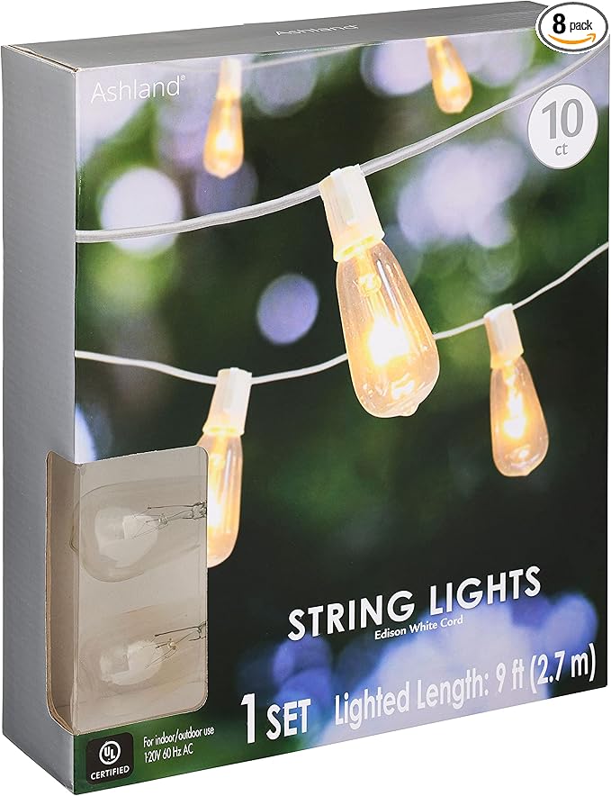 Ashland 10ct. Edison String Lights with White Cord, 8 Pack