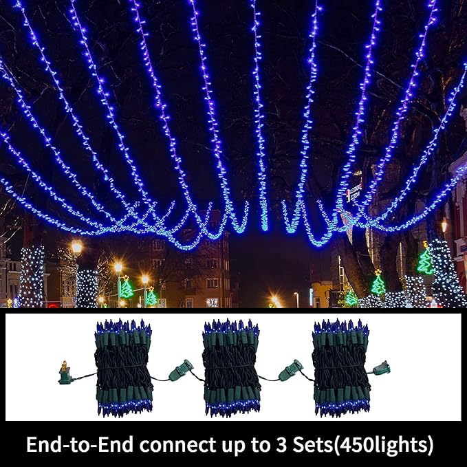LAMPHOME Blue Christmas Lights Decoration 300Lights 63.8ft(2pk of 150L) UL Certified Mini Bulb String Lights Set | Lumora
