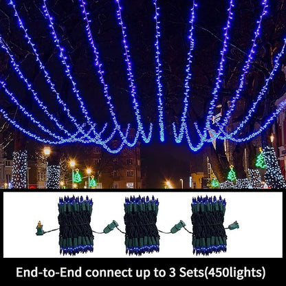 LAMPHOME Blue Christmas Lights Decoration 300Lights 63.8ft(2pk of 150L) UL Certified Mini Bulb String Lights Set Hanukkah Traditional Light for Outdoor Christmas Tree Garden Holiday Party Patio Decor