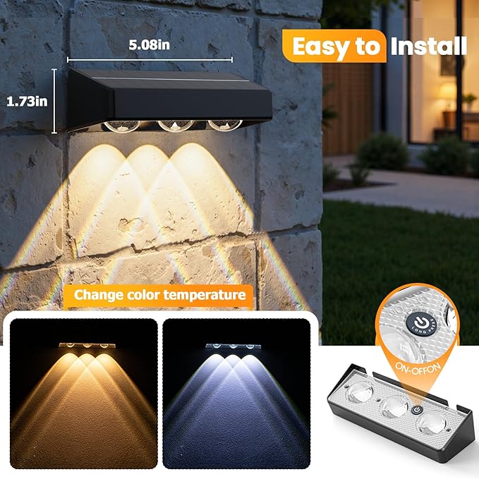 NIORSUN Solar Fence Lights,8 Pack Solars Deck Light,RGB Color,Outdoor Bulb Waterproof Led IP65,Power Patio Lamp with Lenses for Outside/Backyard/Railing/Yard(Black)